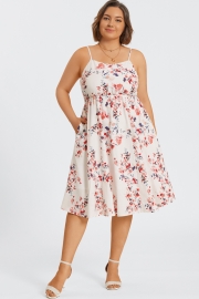 Floral Print Square Neck Chiffon Pleated Midi Dress