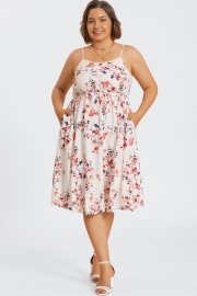 Floral Print Square Neck Chiffon Pleated Midi Dress