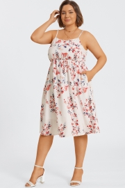 Floral Print Square Neck Chiffon Pleated Midi Dress
