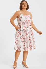 Floral Print Square Neck Chiffon Pleated Midi Dress