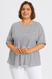 Black ＆ White Stripe Paneled Ruffled Hem Top