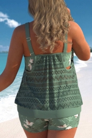 Plus Size Floral Print Sage Green Tankini Set