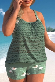 Plus Size Floral Print Sage Green Tankini Set
