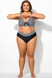 Black＆White Abstract Print High Waist Shirred Brief