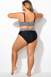 Black＆White Abstract Print High Waist Shirred Brief