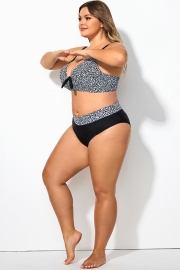 Black＆White Abstract Print High Waist Shirred Brief