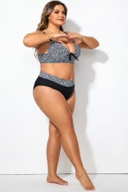 Black＆White Abstract Print High Waist Shirred Brief