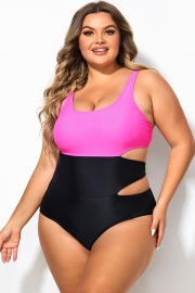 Plus Size Colorblock Cutout One Piece Swimsuit
