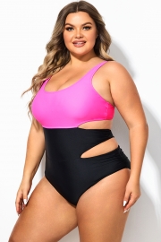 Plus Size Colorblock Cutout One Piece Swimsuit