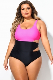 Plus Size Colorblock Cutout One Piece Swimsuit