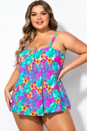 Plus Size Floral Print Bandeau Tankini Top