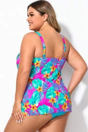 Plus Size Floral Print Bandeau Tankini Top