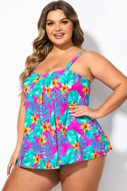 Plus Size Floral Print Bandeau Tankini Top
