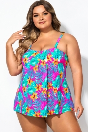 Plus Size Floral Print Bandeau Tankini Top
