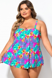 Plus Size Floral Print Bandeau Tankini Top