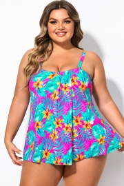 Plus Size Floral Print Bandeau Tankini Top