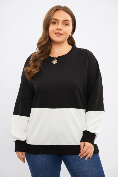 Black & White Colorblock Patchwork Rib Pullover Sweater