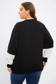 Black & White Colorblock Patchwork Rib Pullover Sweater