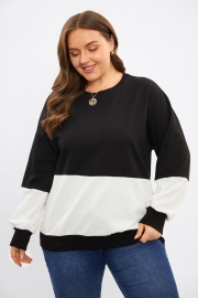 Black & White Colorblock Patchwork Rib Pullover Sweater