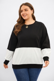 Black & White Colorblock Patchwork Rib Pullover Sweater