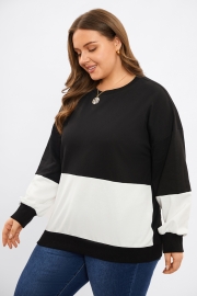 Black & White Colorblock Patchwork Rib Pullover Sweater
