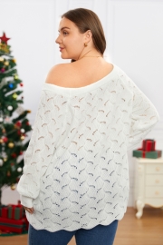 Ivory Pointelle Off Shoulder Irregular Hem Knit Top