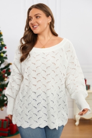 Ivory Pointelle Off Shoulder Irregular Hem Knit Top