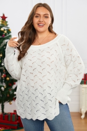 Ivory Pointelle Off Shoulder Irregular Hem Knit Top