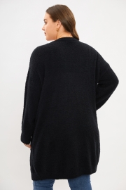 Black Knit Pocket Open Front Long Cardigan