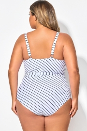 V-Neck Striped Tie Ruffle One Piece Swimsuit
