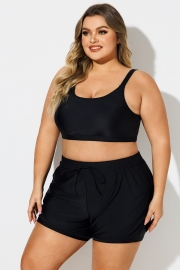 Plus Size Black Round Neck Bikini Top