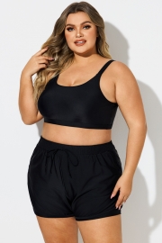 Plus Size Black Round Neck Bikini Top