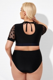 Black Mesh Polka Dot Short Sleeve Bikini Top