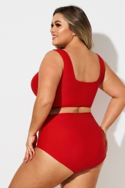 Plus Size Red Solid Square Neck Bikini Top