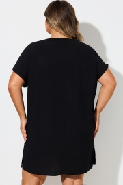 Black V-Neck Lace Up Cover Up Dress
