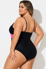 Plus Size V-Neck Colorblock One Piece Swimsuit