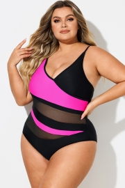Plus Size V-Neck Colorblock One Piece Swimsuit
