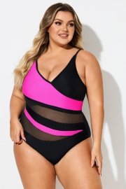 Plus Size V-Neck Colorblock One Piece Swimsuit