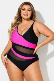 Plus Size V-Neck Colorblock One Piece Swimsuit