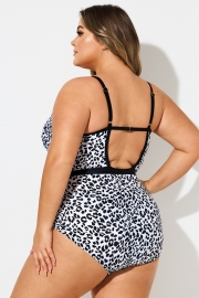 Leopard Print Deep V-Neck One Piece Swimsuit