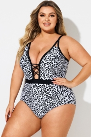 Leopard Print Deep V-Neck One Piece Swimsuit