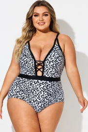 Leopard Print Deep V-Neck One Piece Swimsuit