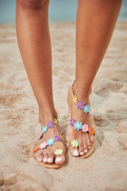 Colorful Flowers Open-Toe Flat Sandal