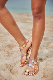 Colorful Flowers Open-Toe Flat Sandal