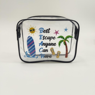 Surfboard Print Transparent Waterproof Cosmetic Handbag For Women