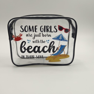 Beach Print Transparent Waterproof Cosmetic Handbag For Women