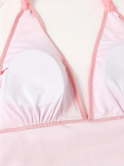 Pink Floral Print Halter One Piece Swimsuit