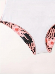 Pink Floral Print Halter One Piece Swimsuit