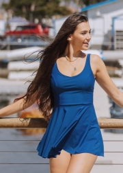 Chic U-Neck Sleeveless Sporty Swim Dress Set