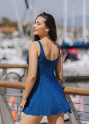 Chic U-Neck Sleeveless Sporty Swim Dress Set